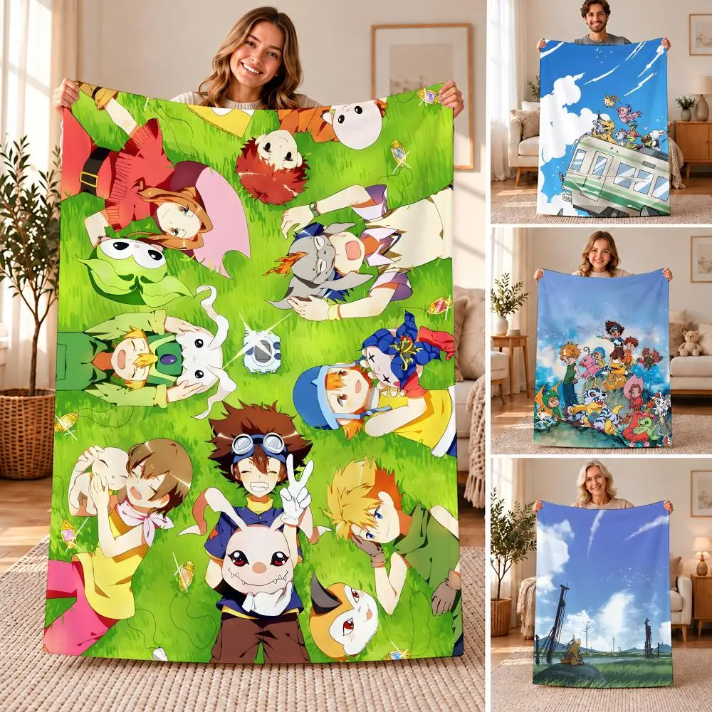 Anime Digimon Throw Soft Flannel Throw Blanket for Sofa, Bed Dorm Nap Pet Blanket Gift Available