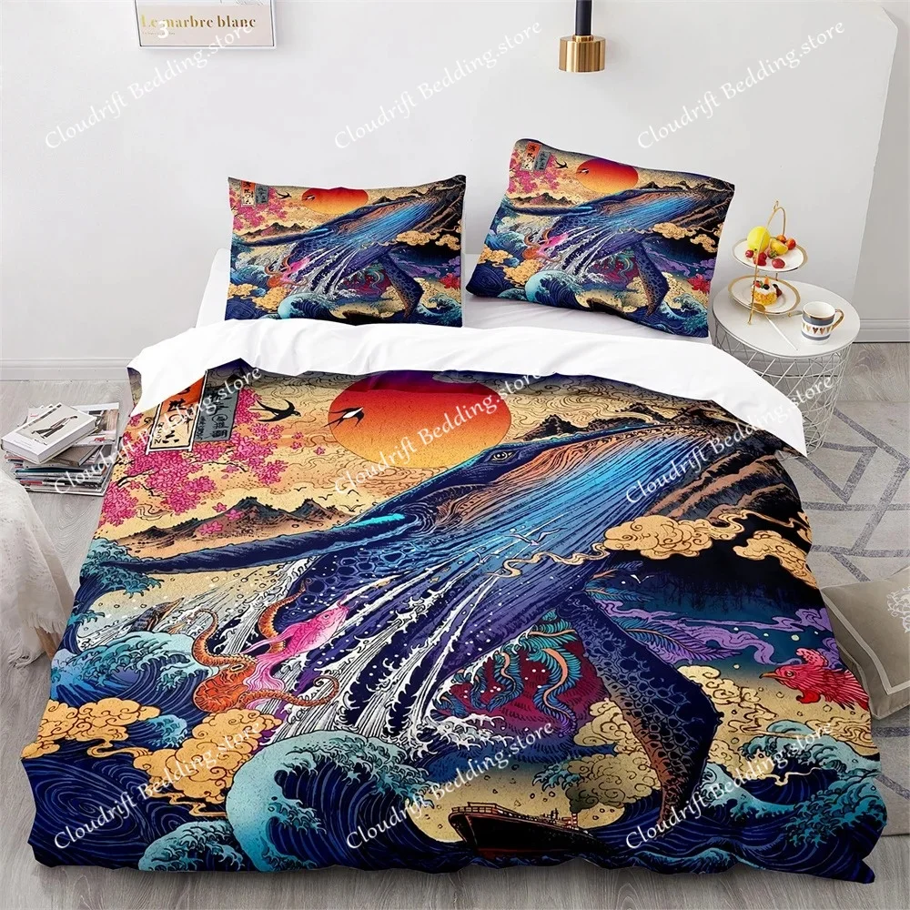 

Ukiyo-eduvet Cover Set Japanese Style King Queen Size for Kids Boys Girls Bedding Set Polyester Comforter Cover with Pillowcase