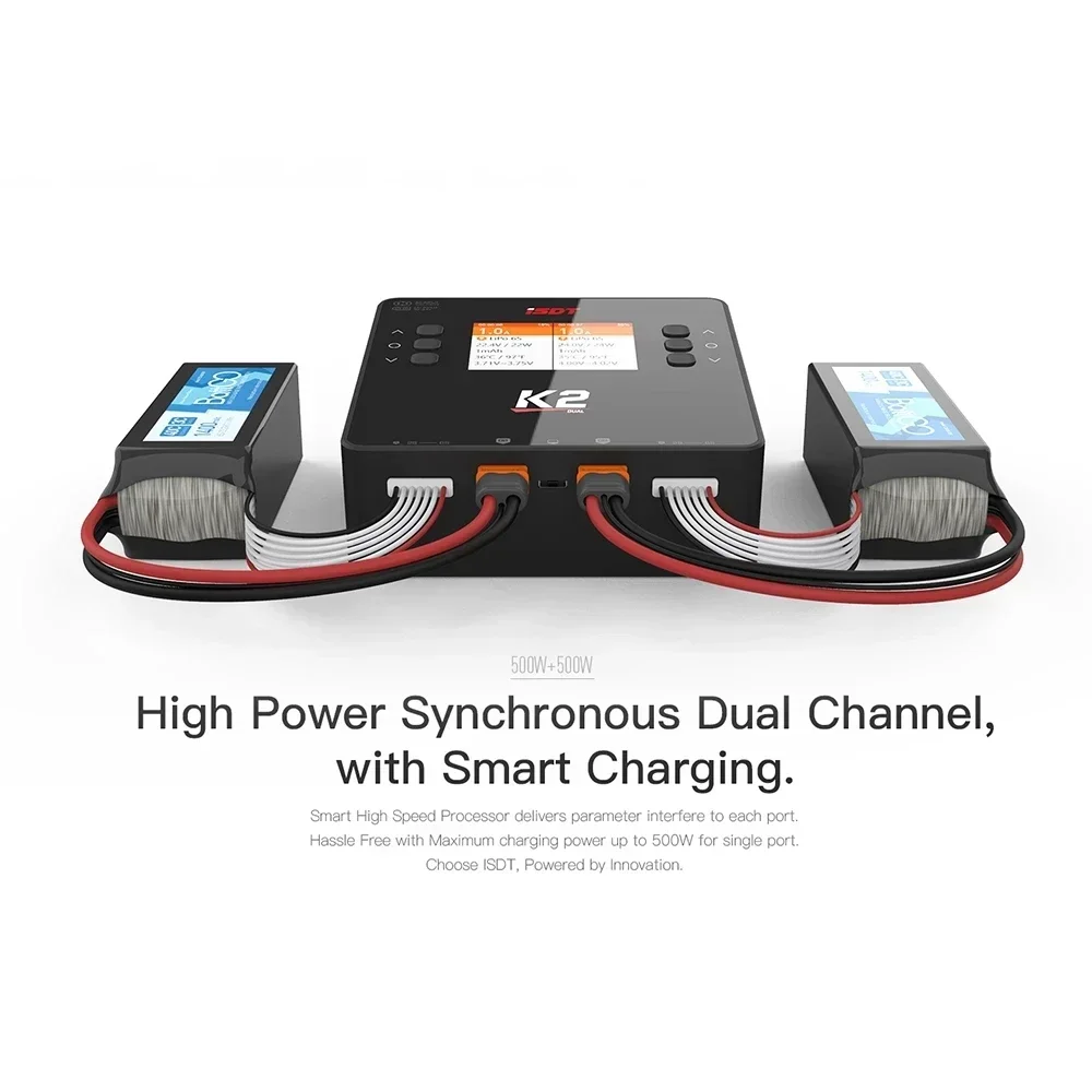 ISDT K2 AC 200W DC 500W x2 듀얼 채널 스마트 배터리 밸런스 충전기 (리튬이온, 리튬폴리머, 리튬하이브, 니켈수소, 납, 가오넹, 타투 배터리용) RC 모델