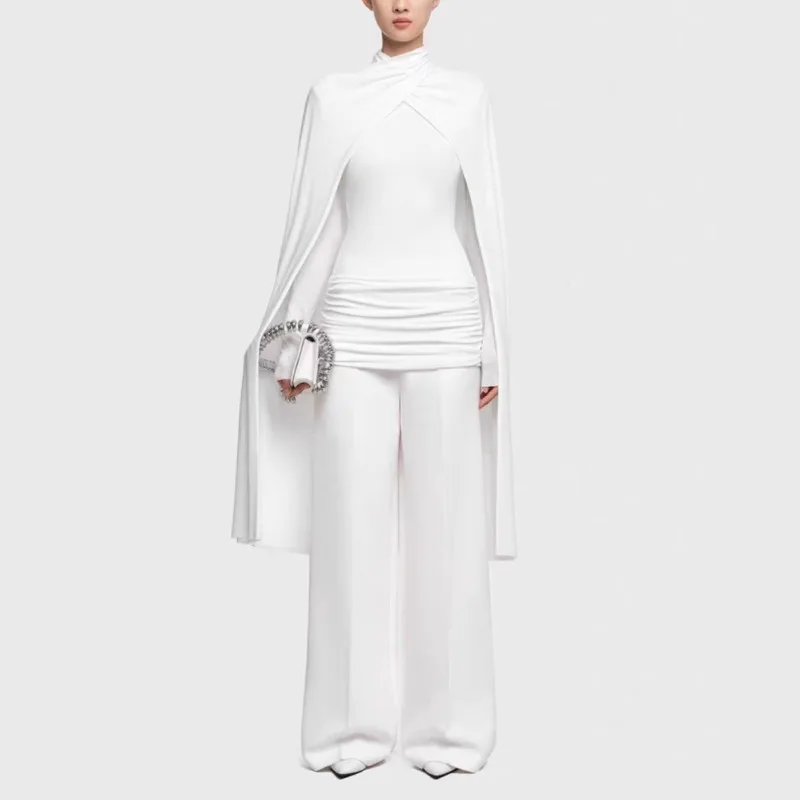 HKSH Autunno Inverno Nuove Donne T-shirt Scialle di Colore Solido High-End Vietnamese di Nicchia Design Increspato Top Casual Pantaloni a Gamba Larga HK12076