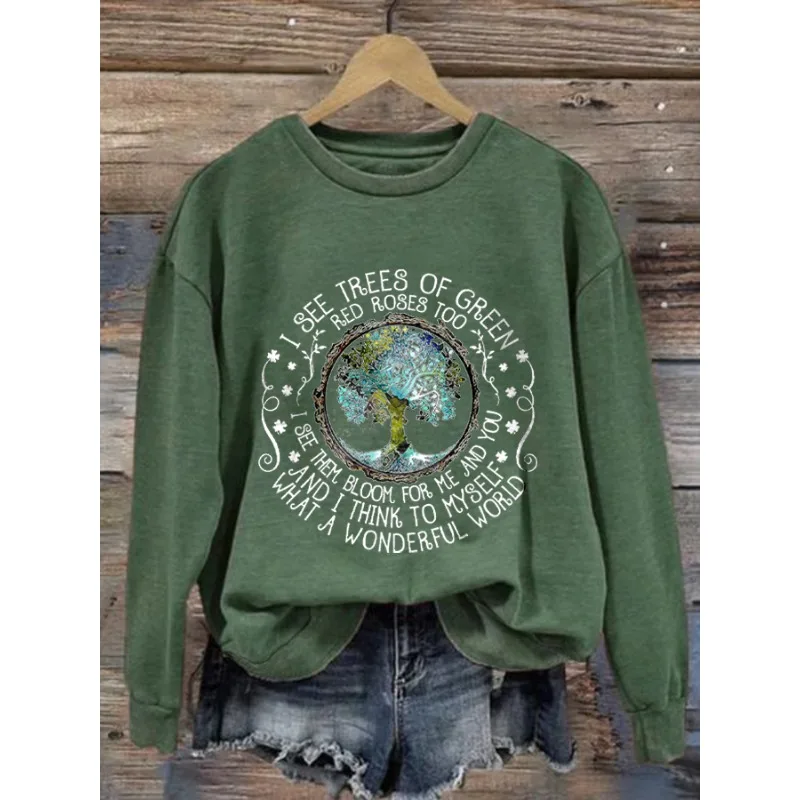 Sudaderas con estampado de letras hippies para mujer de ilstile, sudaderas vintage de manga larga con cuello redondo, azul, negro, verde, gran oferta