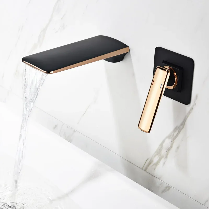 Basin Faucet Rose Gold and Black Bathroom Sink  In-Wall  Waterfall Tap  Mixer  Set Combination Blanoir