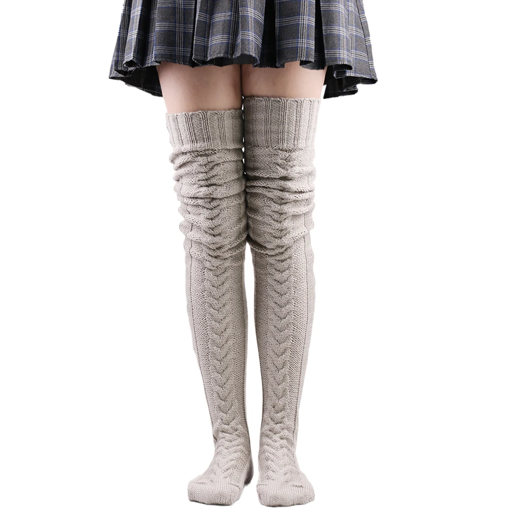 Long Knitted Socks Thigh High Stockings Knitting Female Woolen Foot Leg Warmer Womens Winter Warm Girl Long Over Above Knee Sock