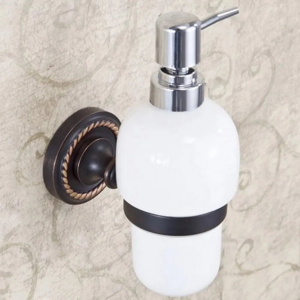 

Oil Rubbed Bronze Bathroom and Kitchen Glass bottle liquid Soap Dispenser Wall Mounted Soap dispensers Holder rack zba218