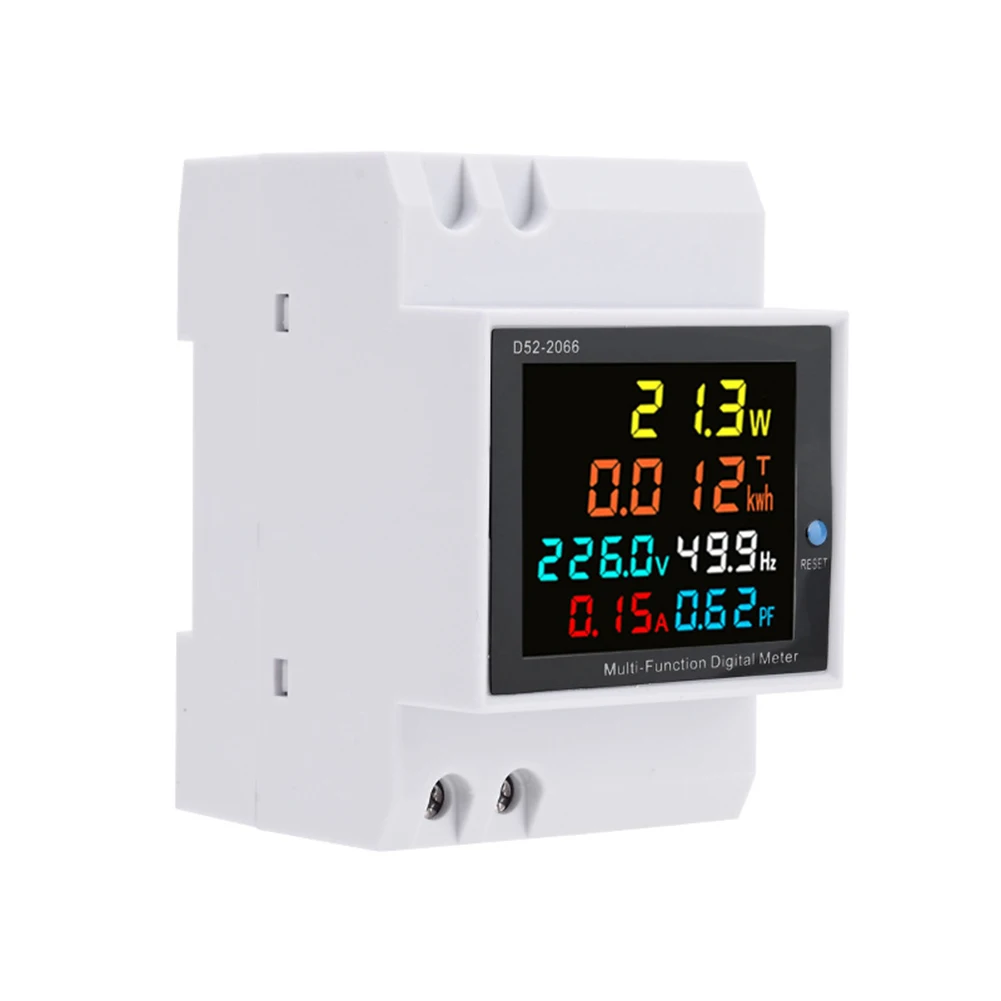 D52-2066 Single-Phase Energy Monitor with Full-View Color LCD Display for Real-Time Power Usage AC40-300V 0-100A