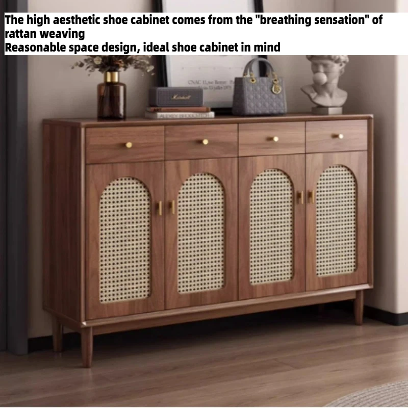 Vine Woven Wooden Shoe Cabinet Shelf Shelves Space Saving Shoe Rack Storage Locker Entrance Hall Living Room Hotel Furniture