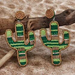 Cactus Beaded Earrings for Women Boho Colorful Beaded Earrings Statement Big Drop Dangle Earrings Summer Beachy Tropical Holiday