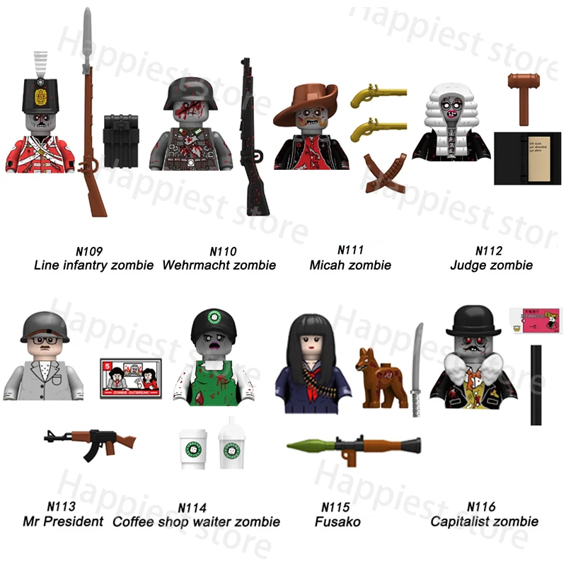 MOC Zombie Halloween Walking Deads Figures Building Blocks Ghost Nuclear Worker Soldiers Bricks Weapons Cemetery Kids Gifts Toys