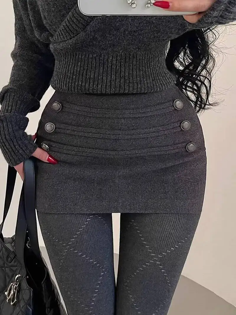 

Корейская сексуальная облегающая шерстяная юбка с высокой талией, декорированная пуговицами, с защитой от просвечивания, короткая юбка, милые женские юбки 4HN4