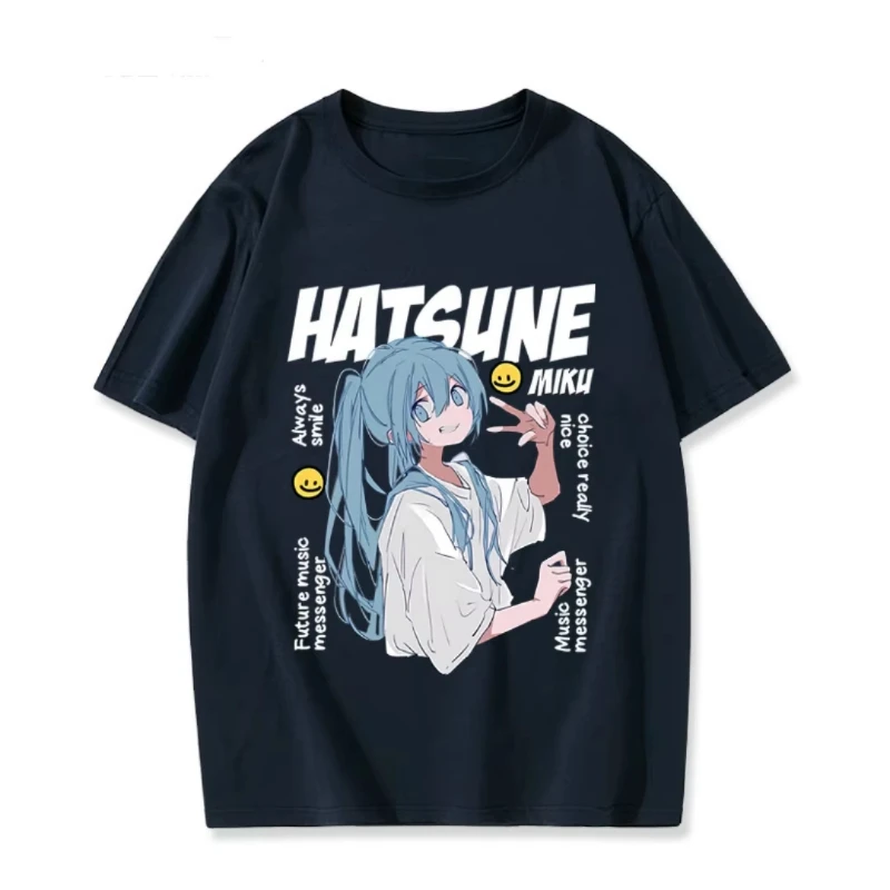 

MINISO Hatsune Miku Cartoon Print Tshirt Summer Casual Comfortable Top for Daily Wear and Anime Fashion Street Style