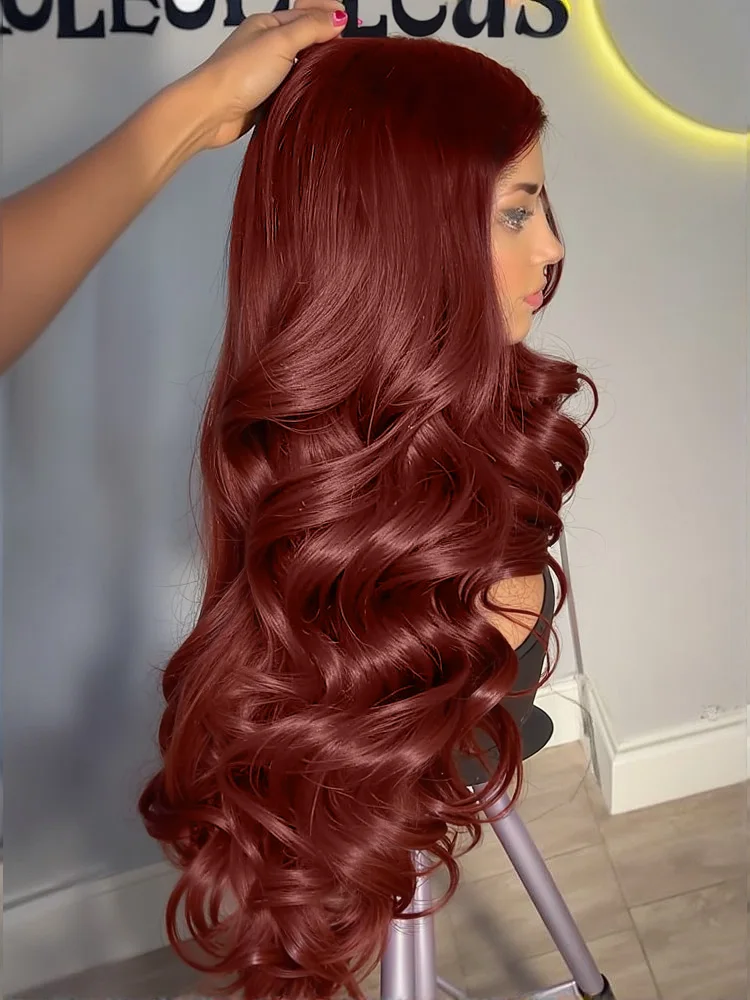 

Красновато-коричневые парики с кружевной передней частью из натуральных волос, волнистые, 13x4, 13x6, с HD-прозрачным кружевом, цветные парики из натуральных волос для женщин