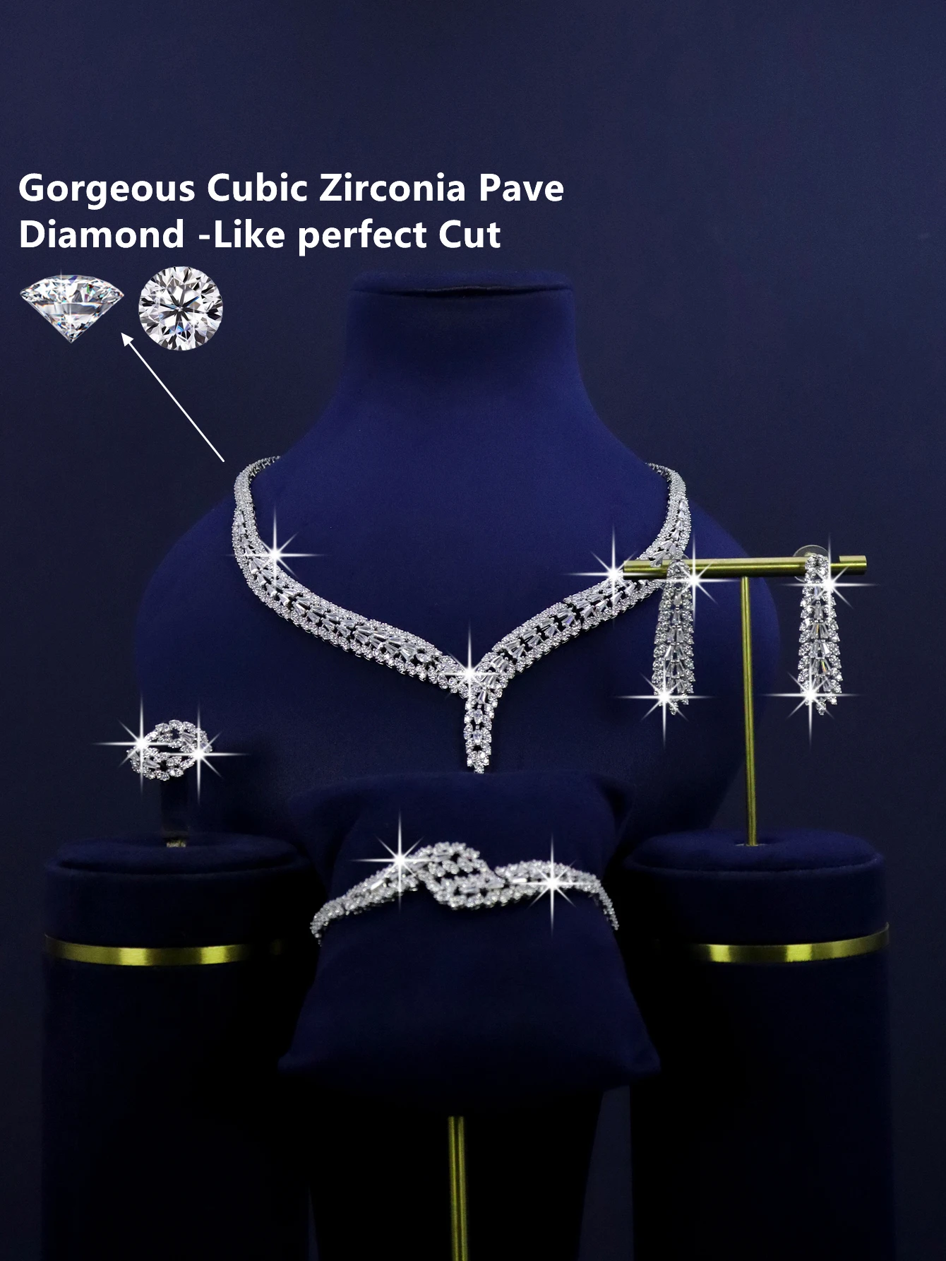 4-piece platinum plated fashion jewelry accessory necklace for Nigerian Saudi Arabian bride wedding luxury set.