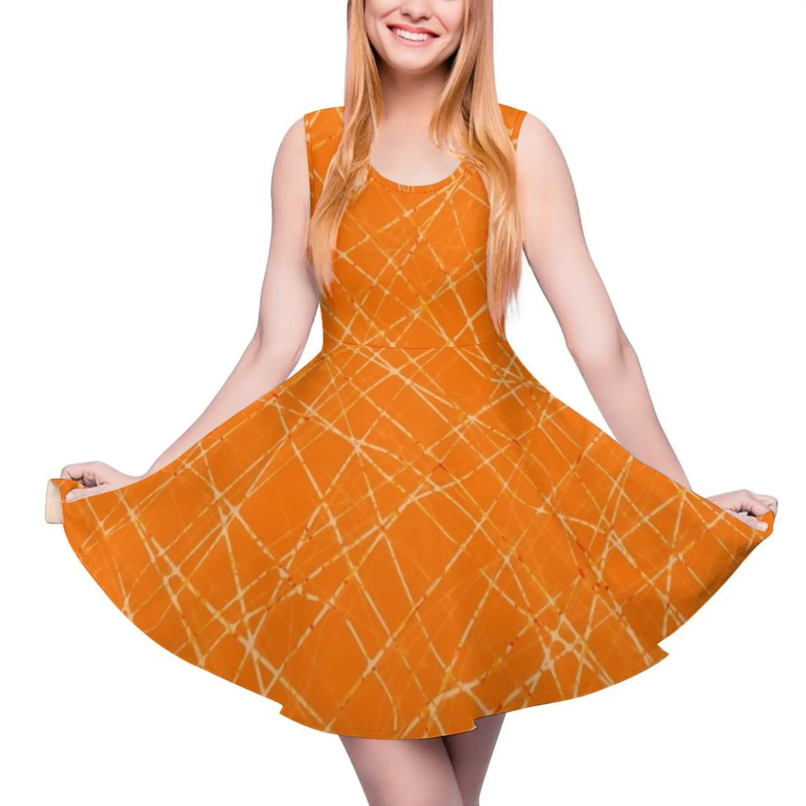 

Fracture Lines - a Shattered Abstract in Orange Sleeveless Dress dresses summer woman 2024 dress summer 2024 women