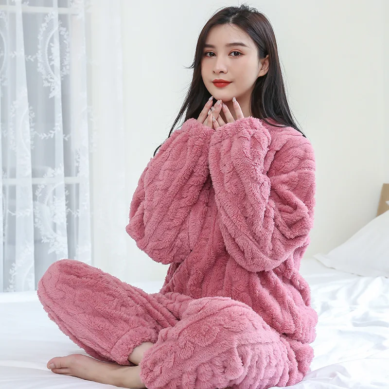 가을, 겨울 새로운 남성 커플 따뜻한 잠옷 Homewear 정장 여성 산호 양털 잠옷 두꺼운 열 속옷 Homewear