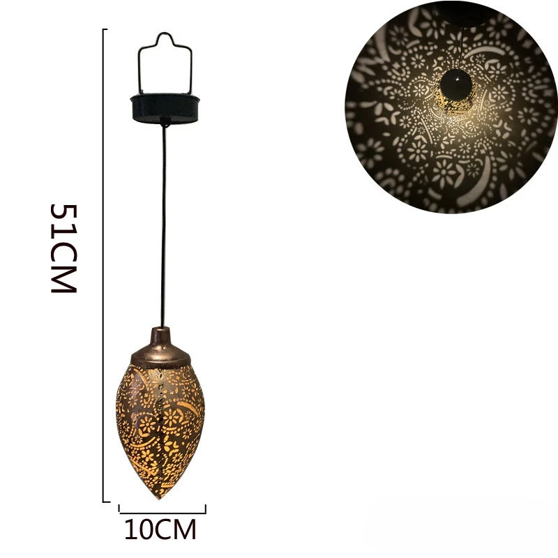 다리미 아트 태양 중공 패턴 램프, 작은 펜던트 물방울 램프, 야외 안뜰 정원 장식, 걸이식 램프