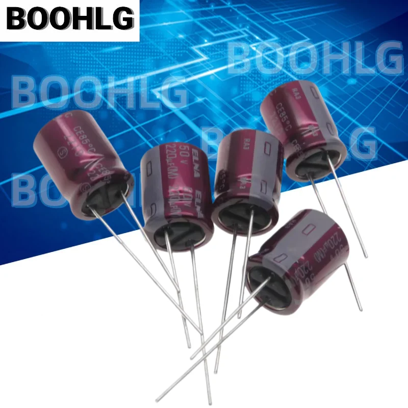 5 uds 220UF 50V condensador de Audio 50V 220UF 10X12 RA3 bata roja púrpura