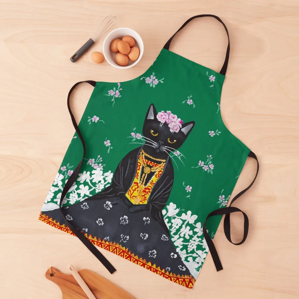 

Black Cat Portrait Apron Korean chef costume Apron
