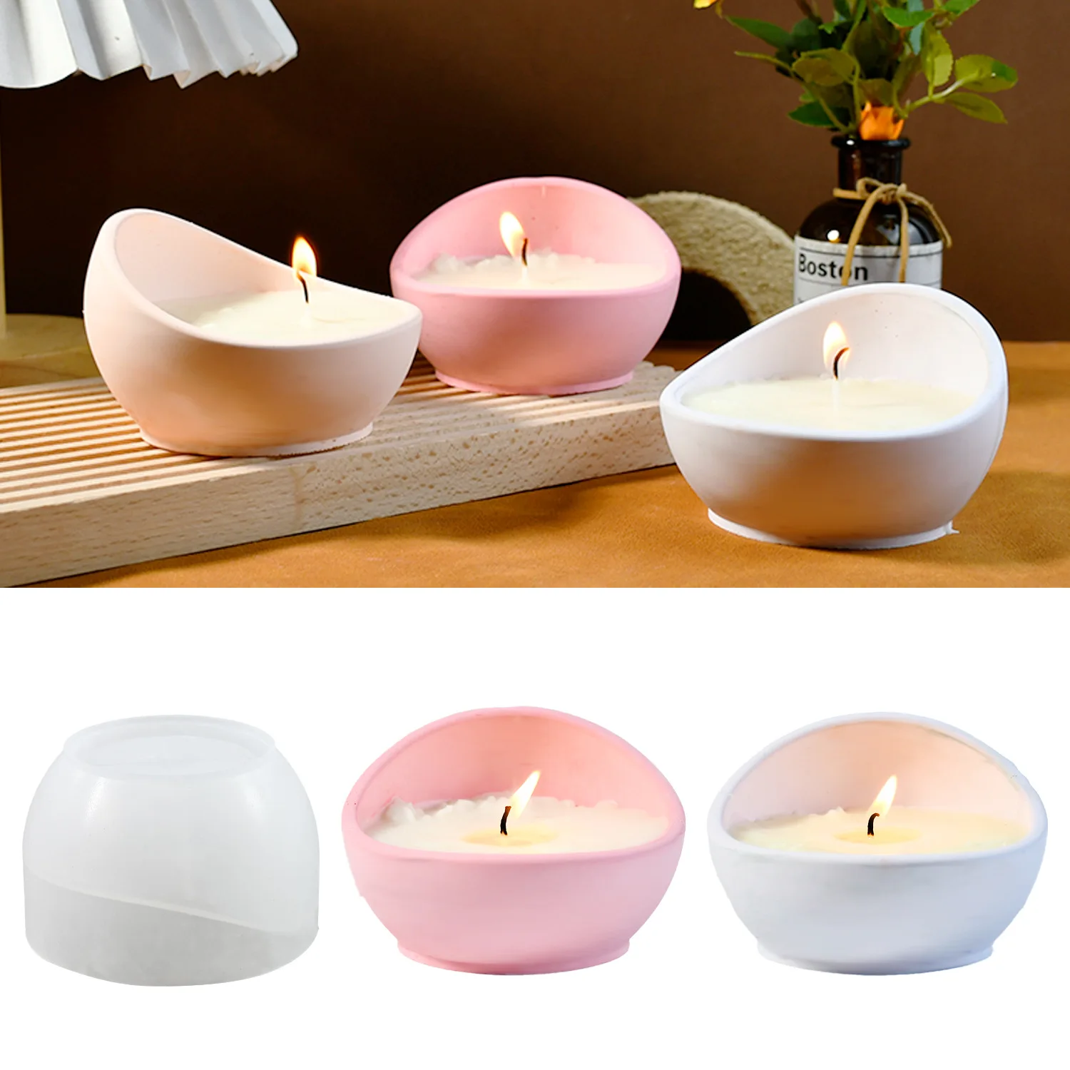 DIY Resin Mold Half-Circle Cradle Bowl Candle Holder Decorative Silicone Molds Instagram-Style Plaster Succulent Planters Mould