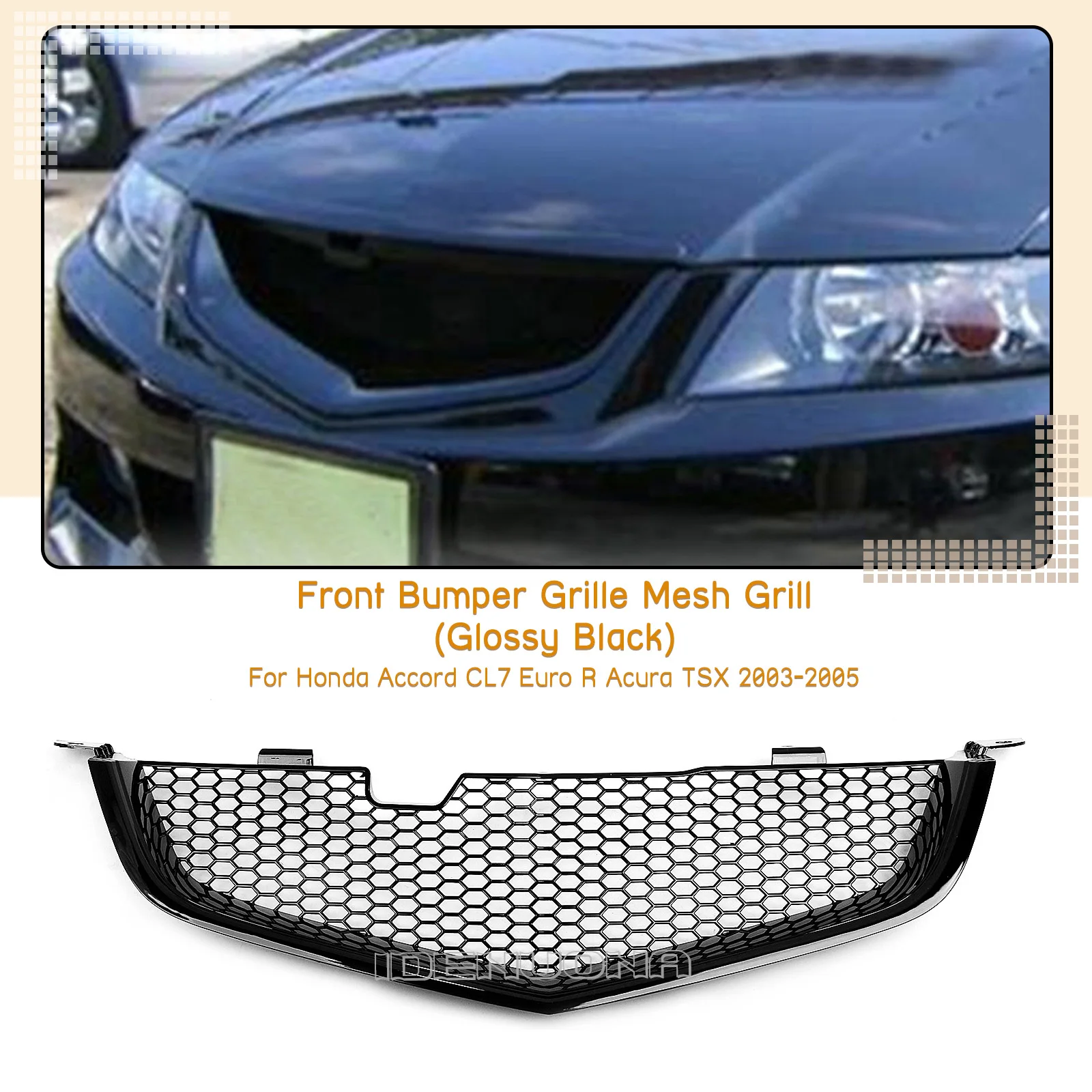 Car Front Bumper Grille Grill Hood Mesh Grid ABS Plastic For Honda Accord CL7 Euro R Acura TSX 2003-2005