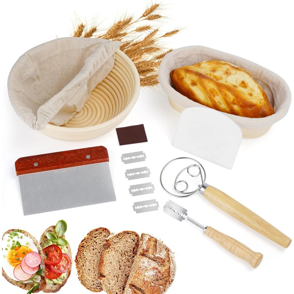 Bread Beginner Kits Rattan Sourdough Fermentation Basket Dough Scraper Flour Mixer Stick Necessary Tools for Baking Lovers Gifts