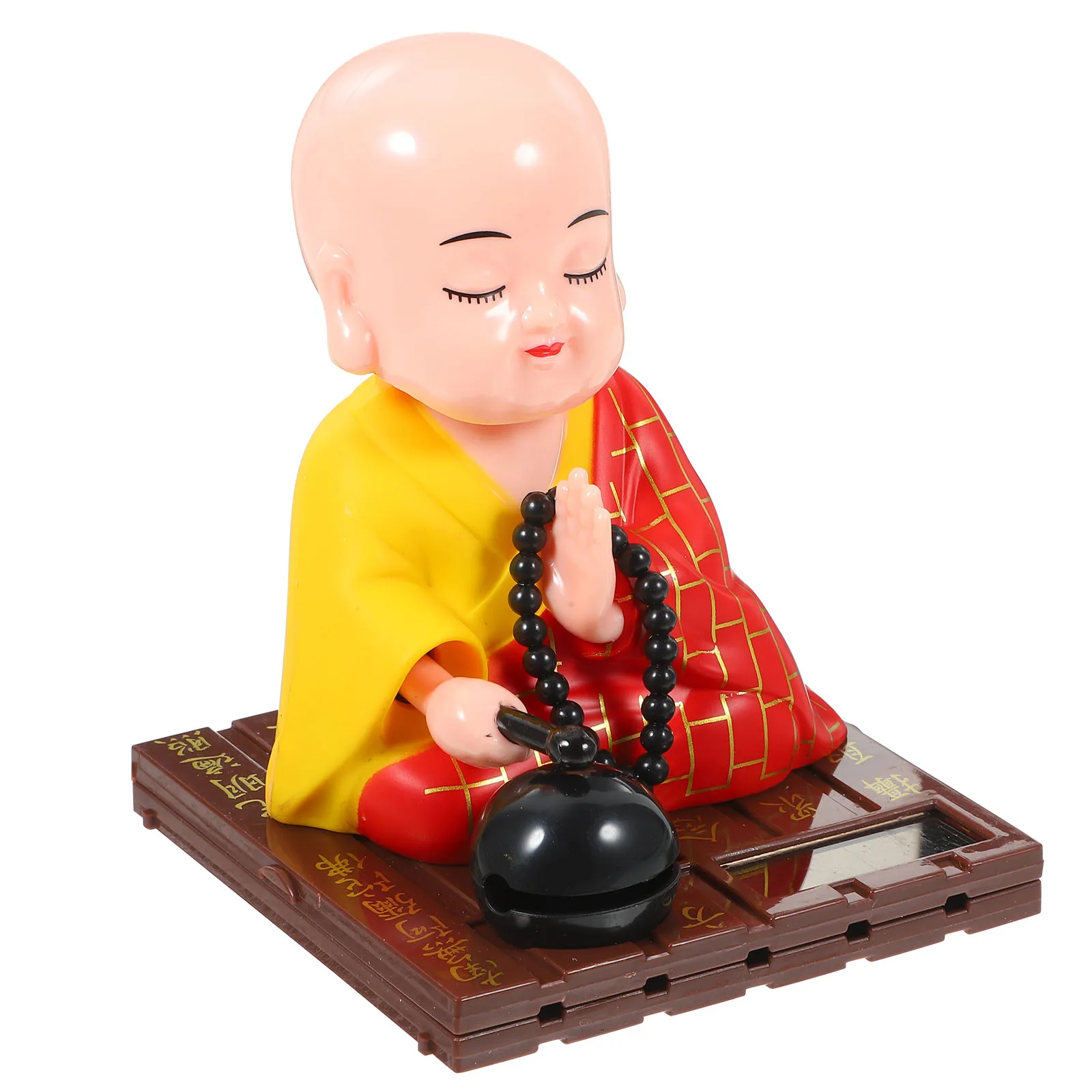 

Mini Monk Statue Zen Buddha Solar Powered Decor Desktop Car Dashboard Premium Plastic Shaking Head Toy Kids Gift Energy Wooden