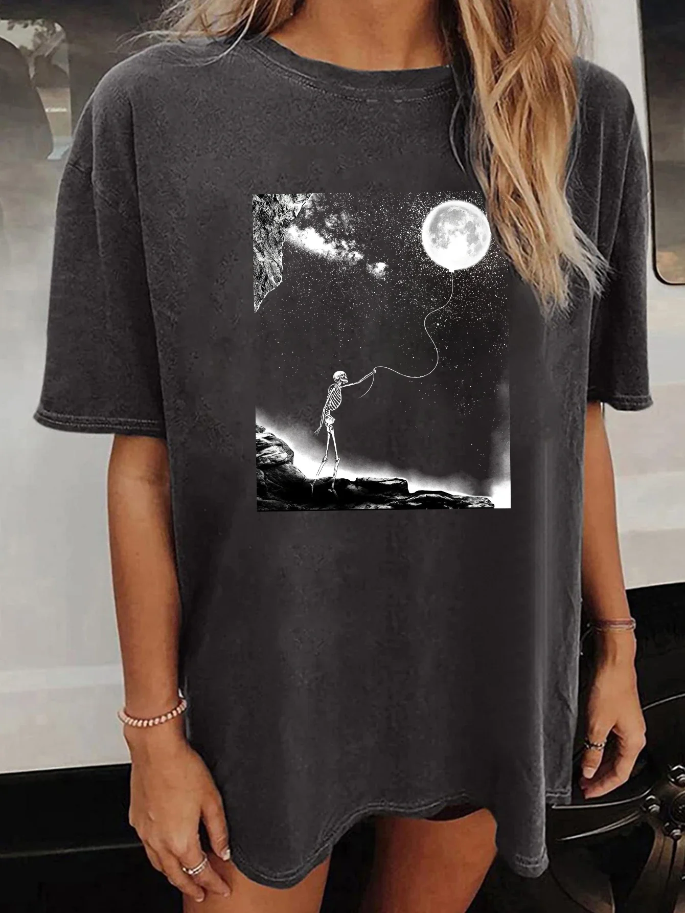 NEVER BETTER Funny Halloween Skeletons Graphic Print Women T Shirt Short Sleeve Drop Shoulder Casual Tops for Women Clothes