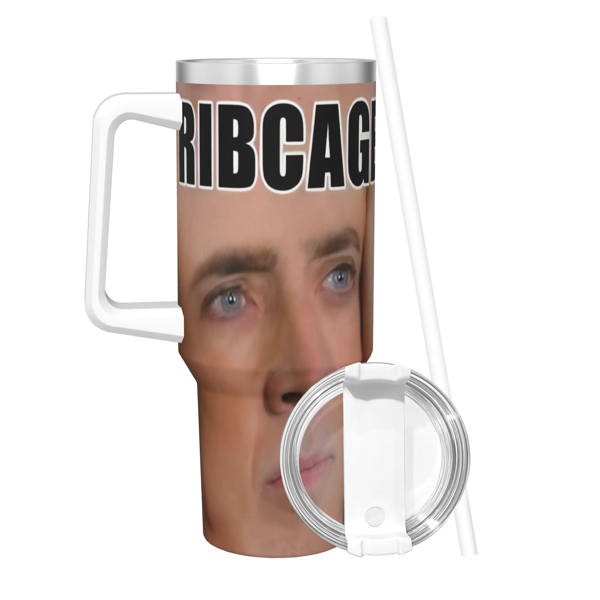 Nicolas Cage Tumbler With Straw  Stainless Steel Tumblers Cup Double Wall Vacuum Insulated for Cold Or Hot 40oz