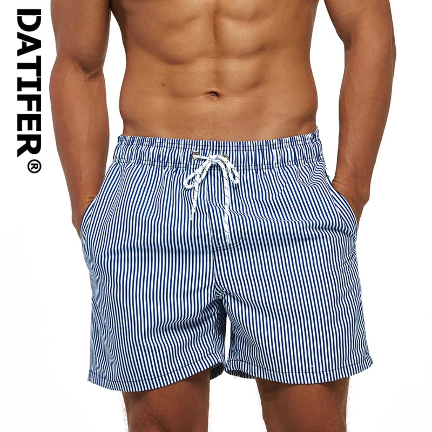 Summer Men Beach Print Shorts Surfing Swimwear Fitness Workout Trunks Male  With Zipper Pockets Pants Men swimming trunks long