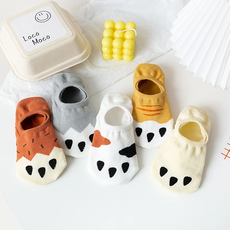 المرأة الربيع الصيف جديد القط باو قارب الجوارب القطنية الكرتون الفم الضحلة غير مرئية لطيف تنفس القطن الأحذية