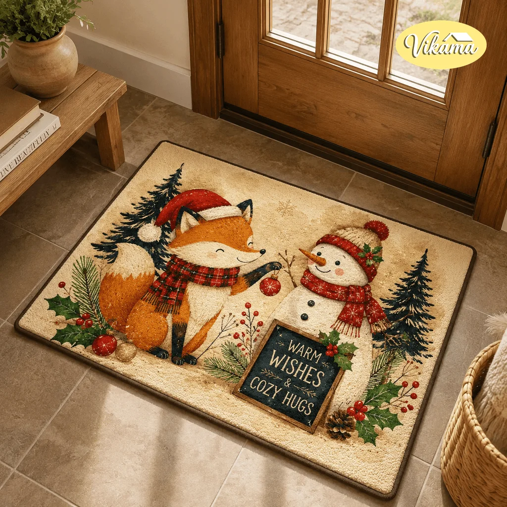 VIKAMA Christmas Bedroom Rug Bathroom Water-Absorbing Product, Bathroom Entrance, Hallway, Velvet Foot Mat, Home Decoration