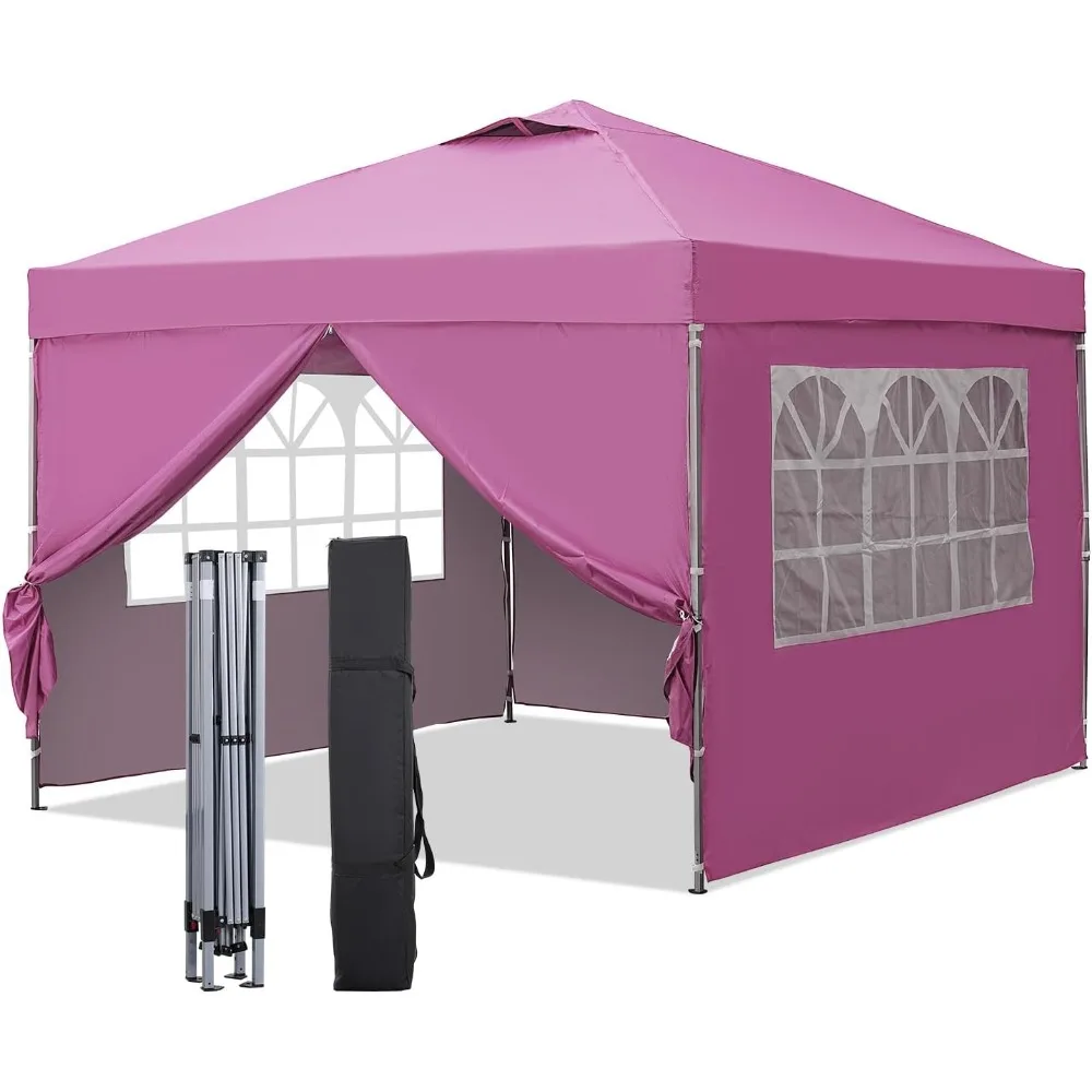 10x10ft Pop-up Paint Tent, Pink Canopy Tent, Instant Shelter Portable Outdoor Canopies with 4 Removable Side Walls