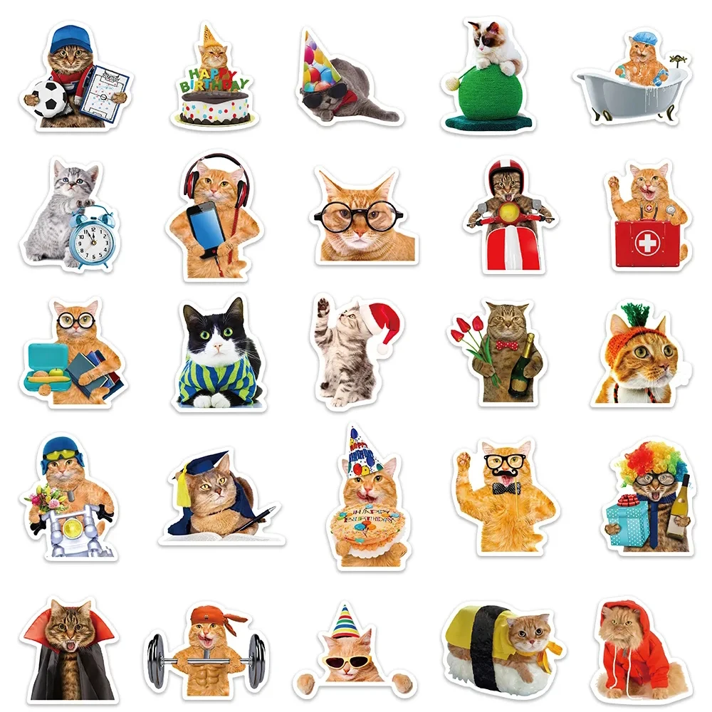 10/30/50pcs Funny Creative Cat MEME Stickers Cute Animal Expression Decoration Sticker for Notebook Laptop Stationery Decals Toy