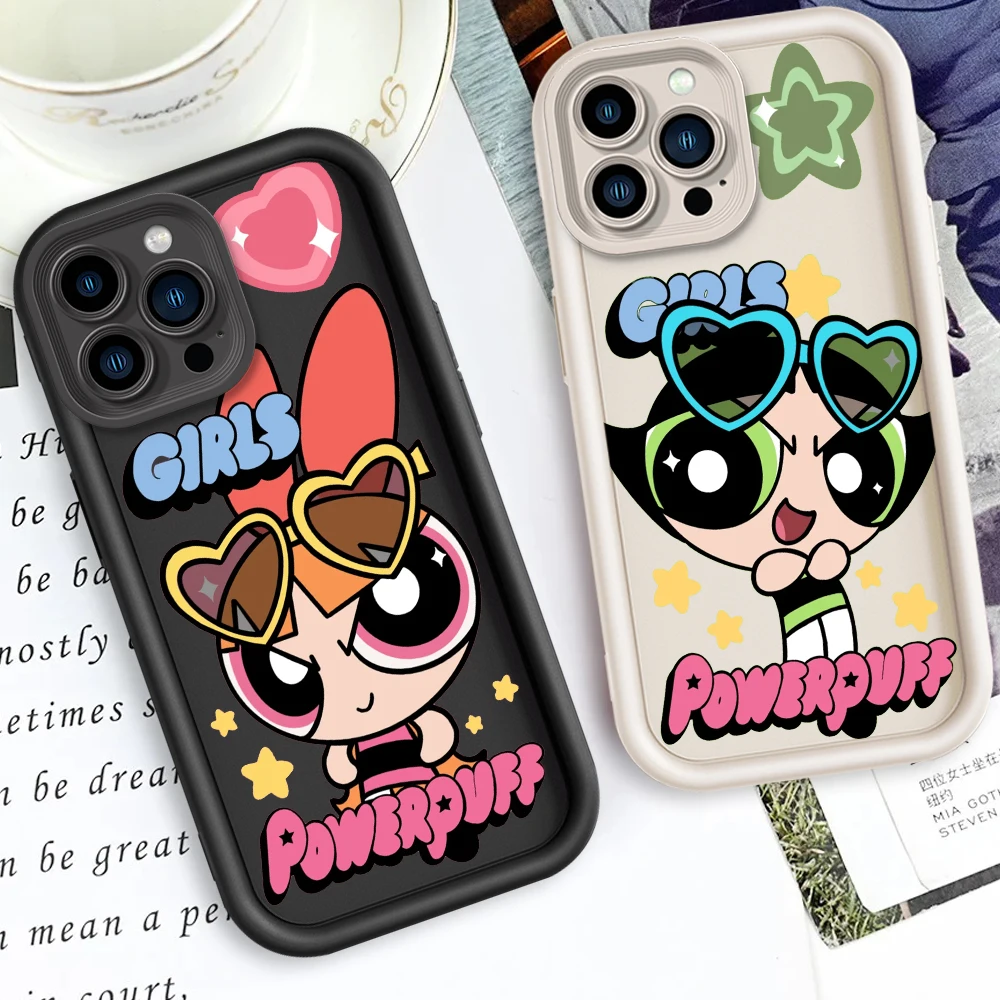 Cute P-Powerpuffs G-Girls Eye Ladder For Apple iPhone 15 14 13 12 11 XS XR X Pro Max Plus Funda Phone Case