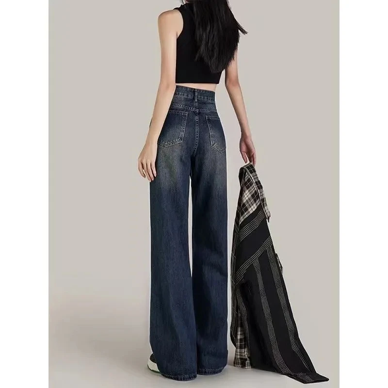 Women New High Waist Designer Flare Jeans Girls High Street Vintage Y2K 2024 Bell Bottom Pants Female Blue Baggy Denim Trousers