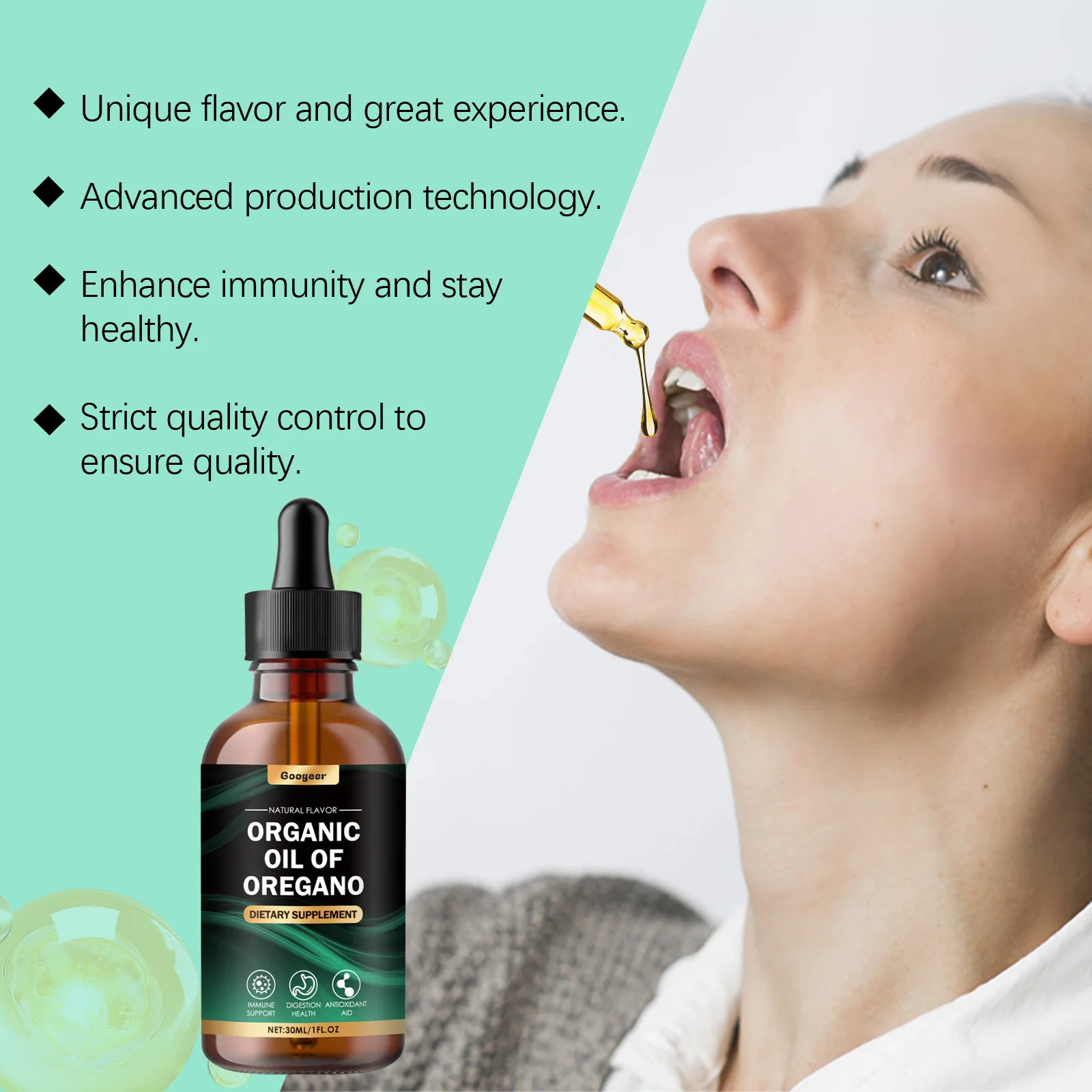 100% Natural Organic Oregano Essential Oil Drops High Potency Carvacrol Alcohol Free Oral Liquid Immune Boost Supplement