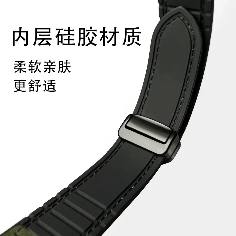 Pulseira de couro com fivela dobrável magnética, capa de silicone, padrão Crazy Horse, Samsung iWatch, Apple Huawei GTwatch4