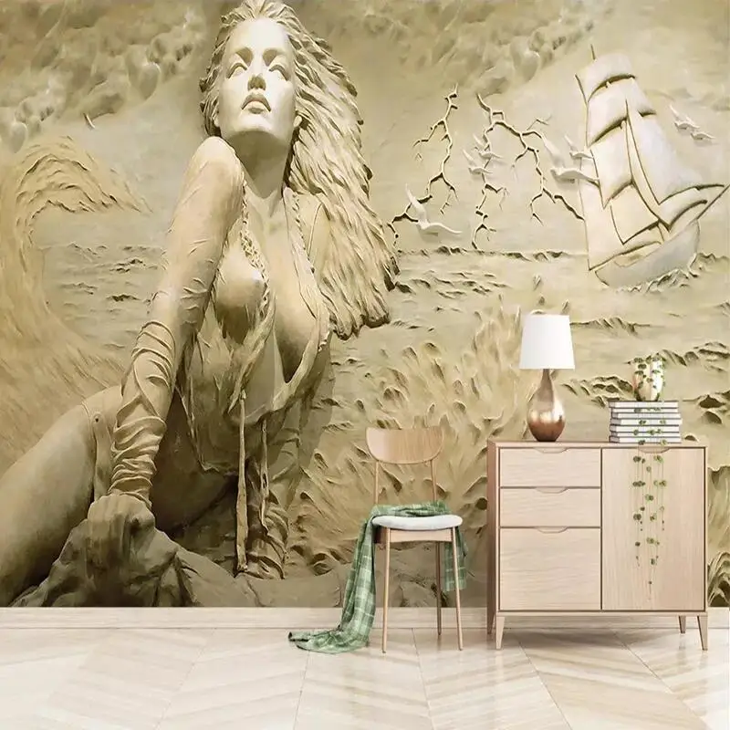 

European Style 3D Relief Wall Mural Figure Art Wallpaper for Living Room Bedroom Home Decor Wallcoverings Background Painting