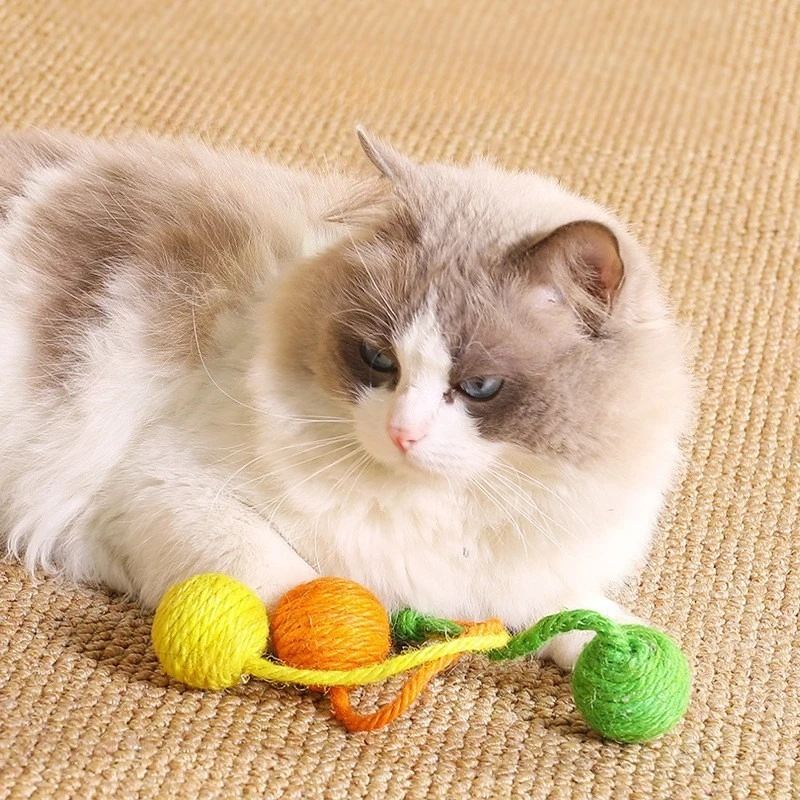 Cats Sounding Ball Interactive Handmade Sisal Cat Scratching Ball Make Sounds Cat Toy Home Kitten Ball Toys