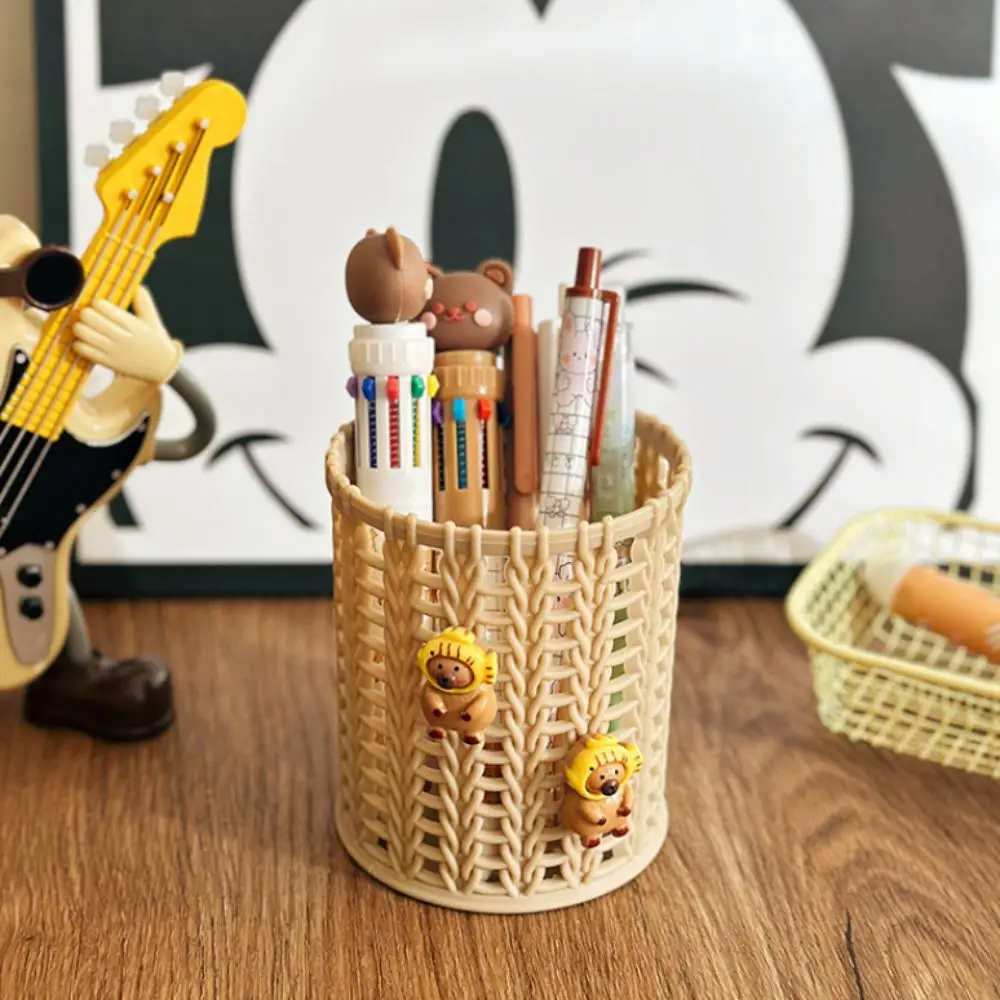 Versatile Multifunctional Desktop Storage Box Cylindrical Kawaii Pen Holder Plastic Cartoon Pencil Box Cosmetics