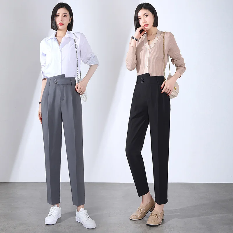 Real Shot Gray Suit Pants for Women Spring and Autumn 2023 New Small Cropped Straight Leisure Professional Cigarette Pants