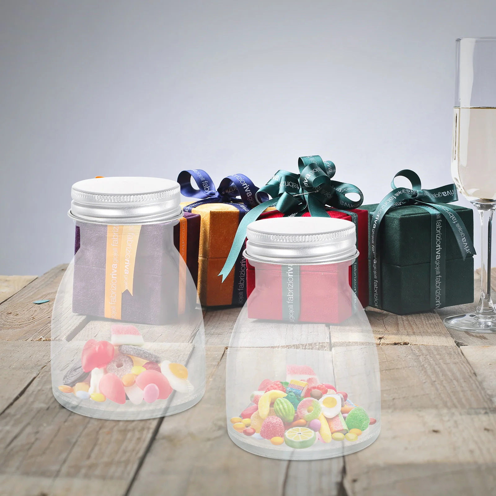 

6Pcs Glass Candy Jar Storage Container Sealed Aluminium Lid Kitchen Sugar Grain Holder Glass Bottle Candy Bottle