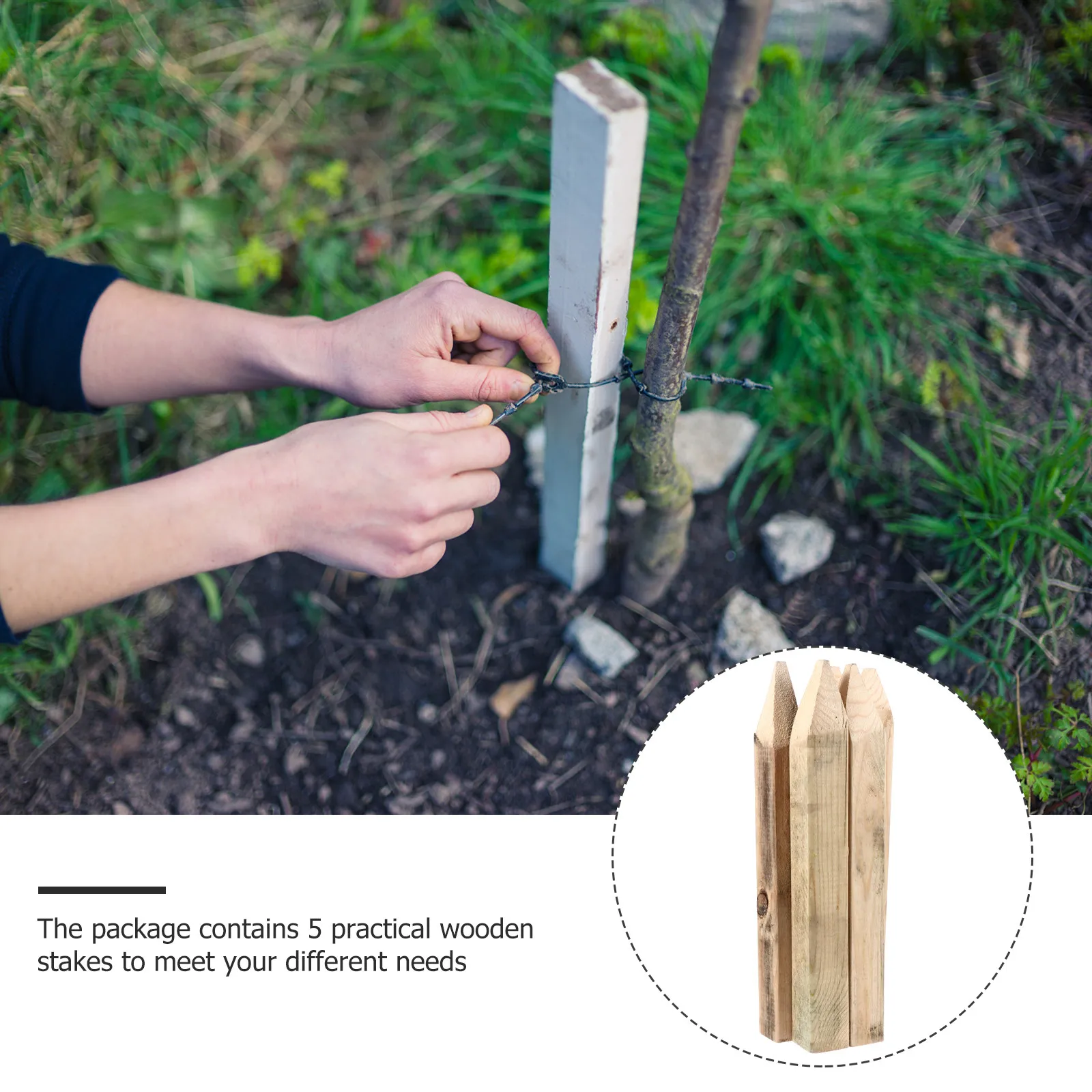 5Pcs Strong Natural Wood Ground Stakes for Garden Decoration Measurement Auxiliary Tool Lawn Stakes Fence Repair Landscape Edge