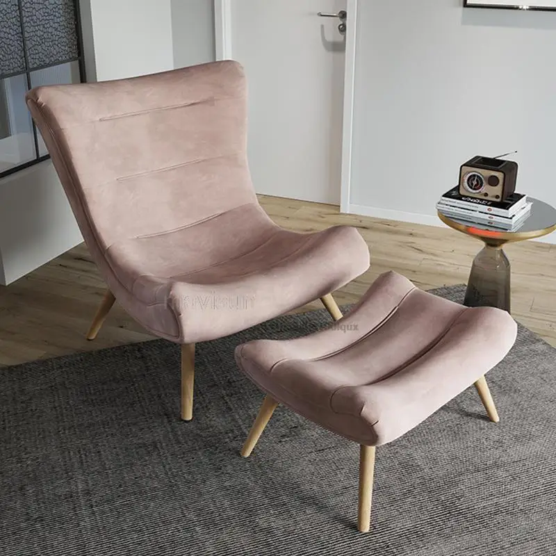 Ins Nordic High-Backed Upholstered Single Sofa Chair Casual Living Room Balcony Bedroom Family Pink Chair Indoor Home Furniture image 2