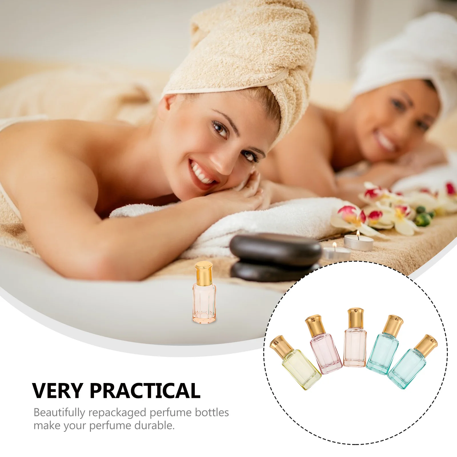 

5Pcs Roller Bottles Essential Oil Container Portable Refillable Vintage Style Perfect Travel Glass Dispenser 9ml Leakproof