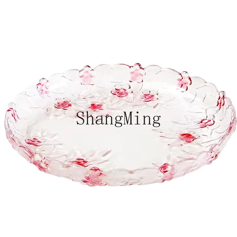 

PYH batch pastoral plum blossom crystal glass fruit plate fruit bucket creative dried fruit cake plate household