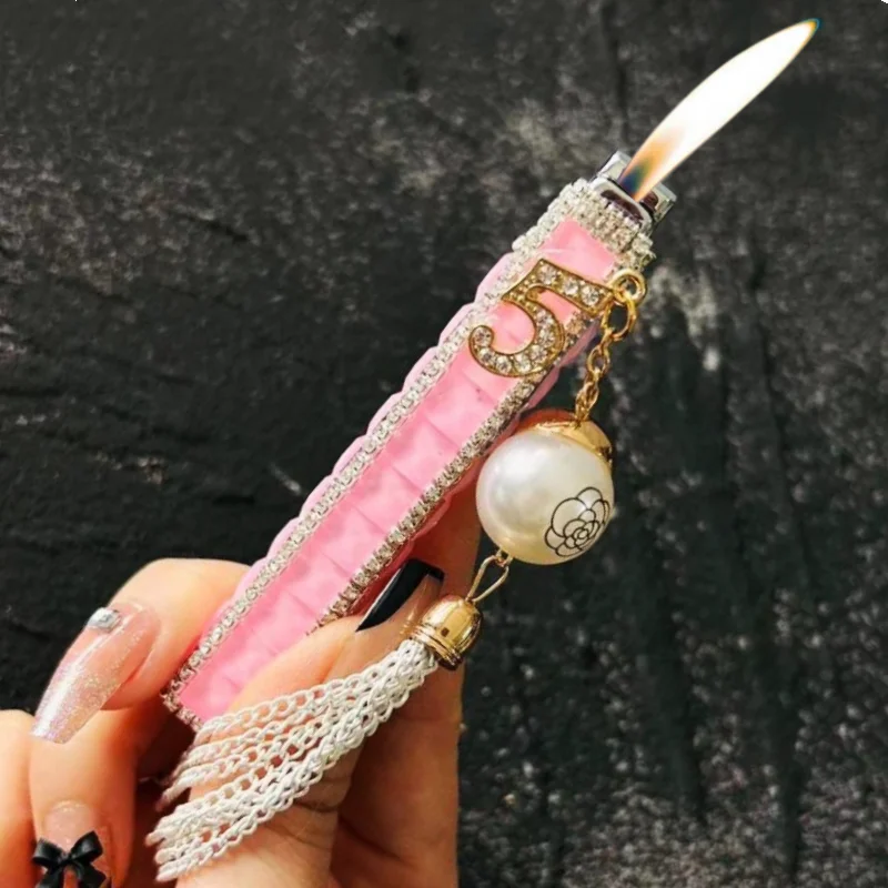 Shiny Rhinestone Lighter Metal Electronic Ignition Gadget Butane Torch Lighter Delicate Ladies Smoking Accessories Lovely Gift