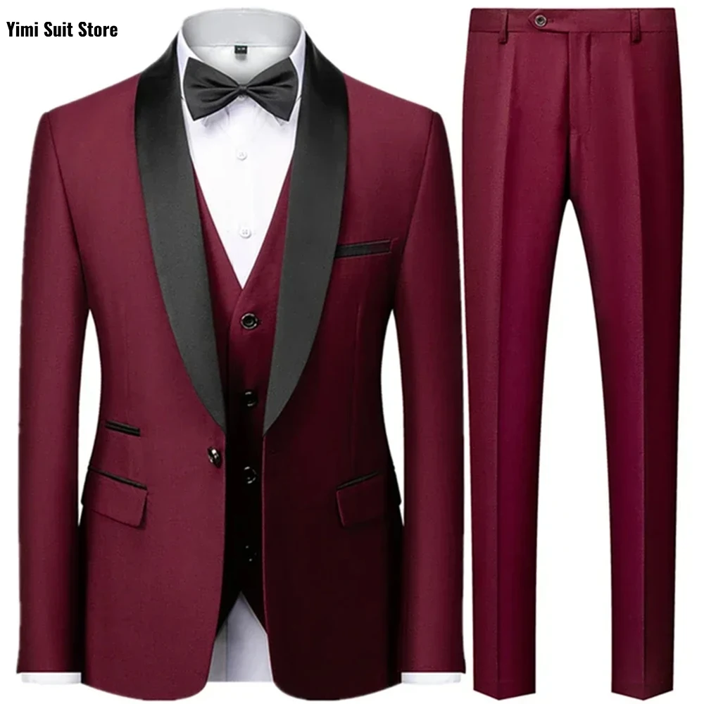 

Handsome Business Men's Suit Fashion Solid Color One Breasted Work Clothes Formal Groom Ball Gown Suit 3Pcs Set Jacket+Vest+Pant