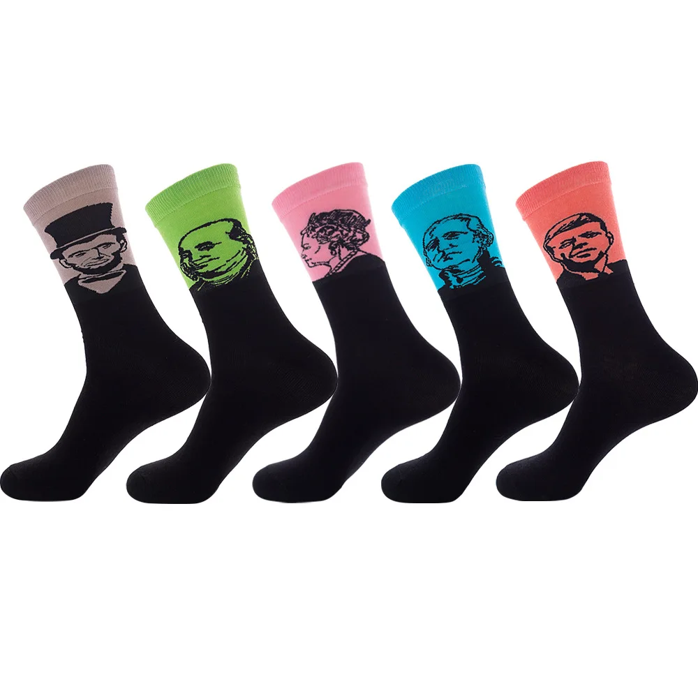 

Famous Figures Head Portrait Male Sock Middle Tube Retro Cotton Socks Men Breathable Funny Socks