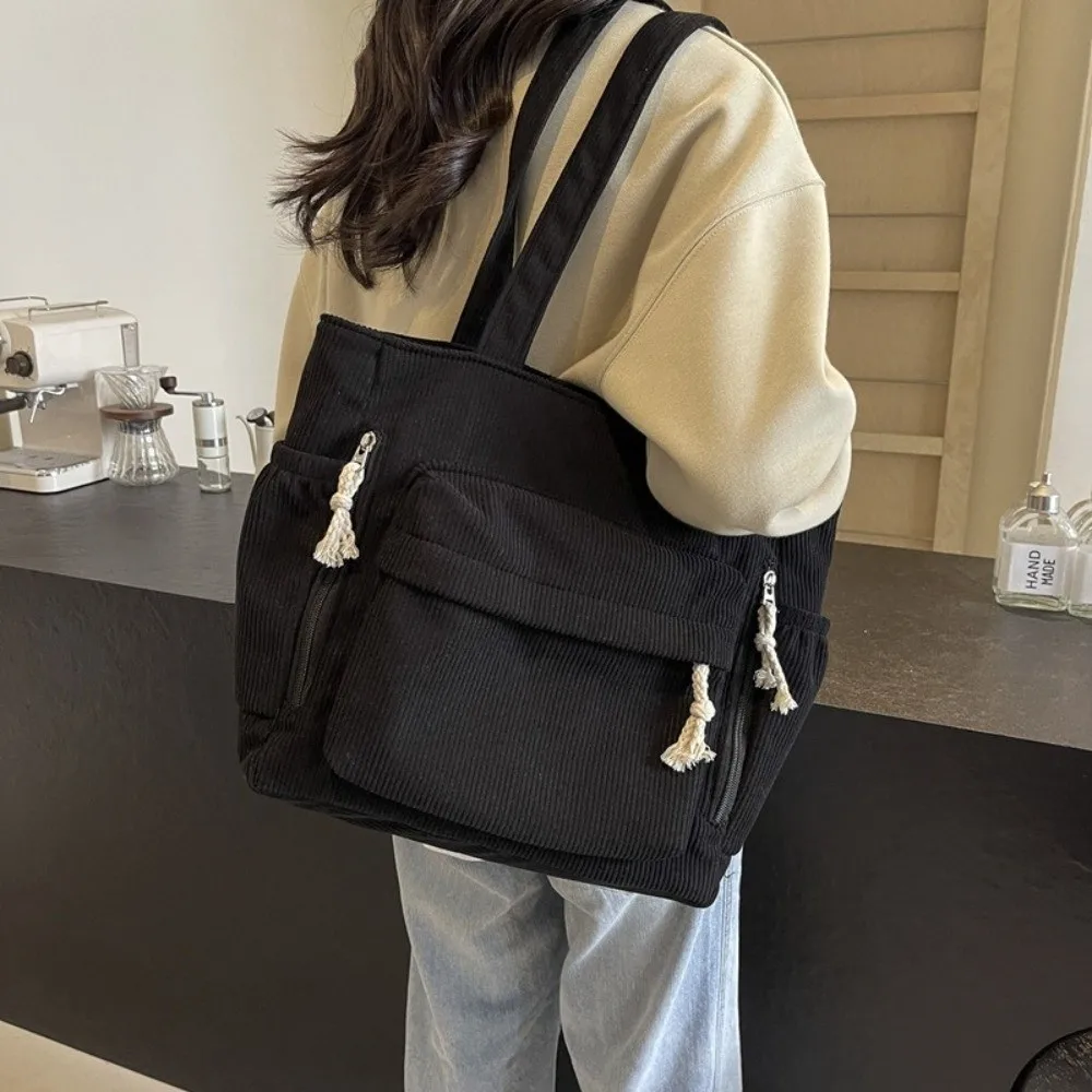 Corduroy Work Shoulder Bag Large Capacity Casual Tote Bag Handbags with Multiple Pocket Versatile Commuting Bag For Women