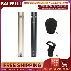 C02 Professional Metal Condenser Instrument Recording Pencil Microphone With Shockproof Clip & Windscreen for Live,Drum,Piano
